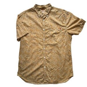 Y2K Lost At Sea Short Sleeve Button Down Shirt Gold Paisley Hawaiian Size XL
